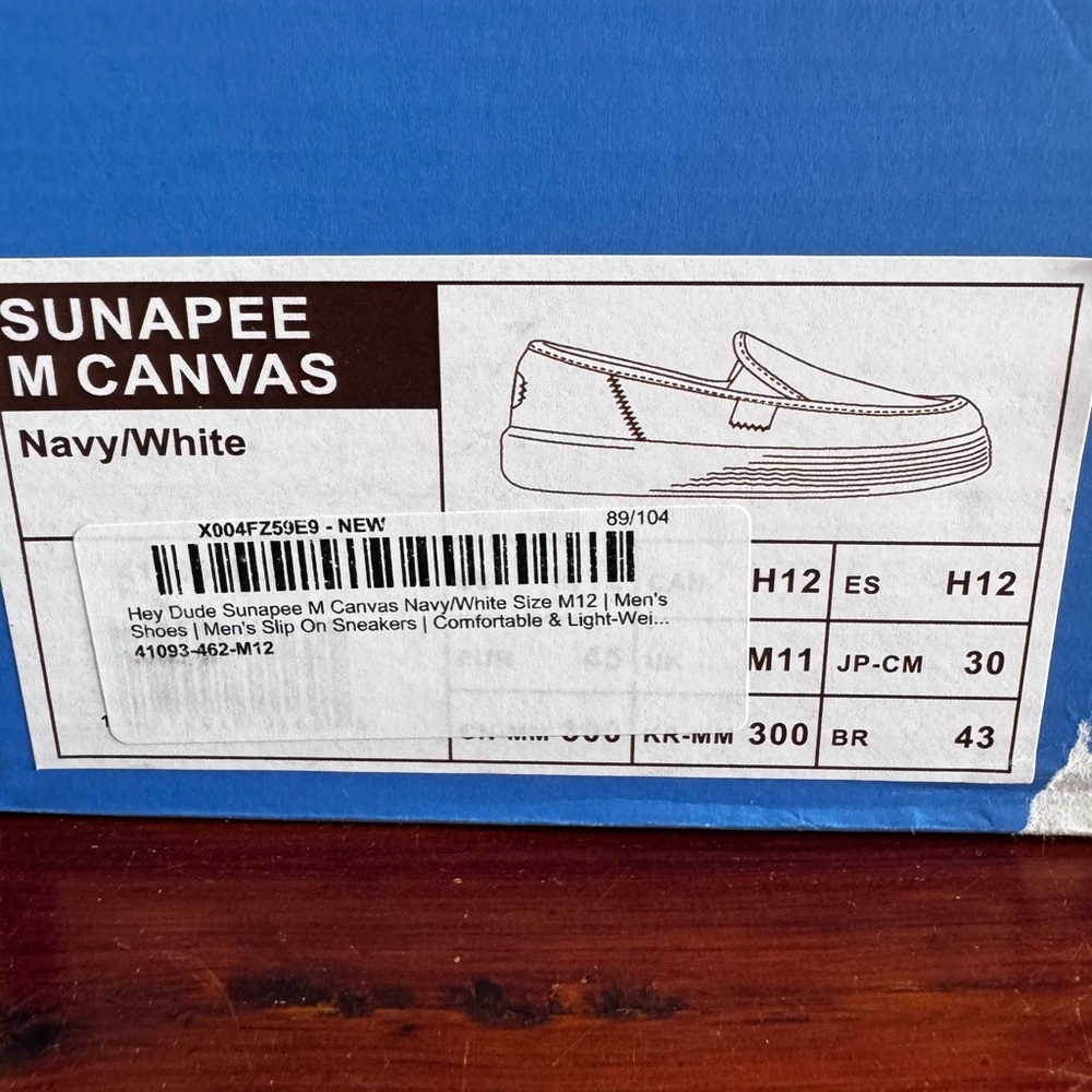 Hey Dude Sunapee Canvas Slip On Shoes Men’s Size 12 Navy White Lightweight - Picture 8 of 8